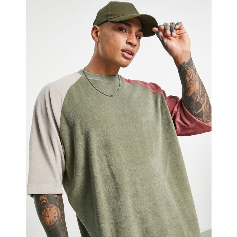 Novità Uomo DESIGN - T-shirt oversize in spugna colorblock colore neutro