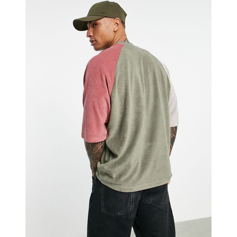 Novità Uomo DESIGN - T-shirt oversize in spugna colorblock colore neutro