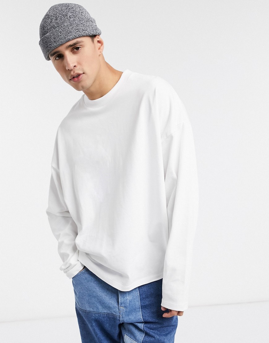 ASOS DESIGN - T-shirt oversize in tessuto organico pesante bianco a maniche lunghe