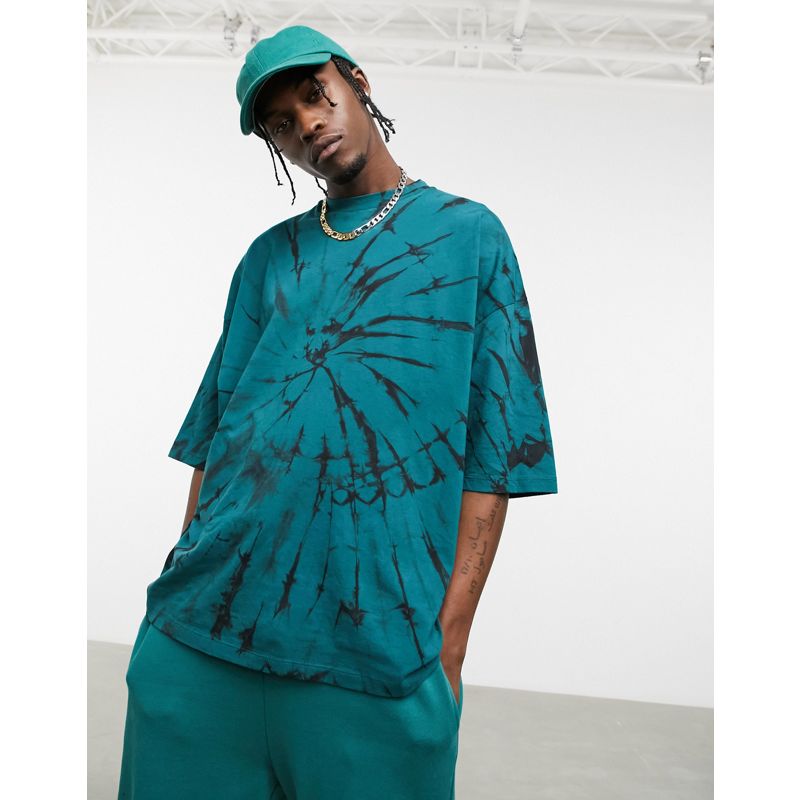 Uomo T-shirt stampate DESIGN - T-shirt oversize in tessuto organico verde tie-dye