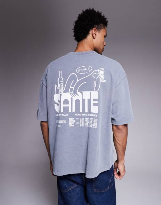 ASOS DESIGN - T-shirt oversize in tessuto pesante color grigio slavato con grafica Food & Drink