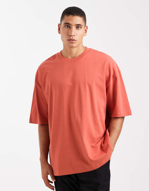 ASOS DESIGN - T-shirt oversize in tessuto pesante color ruggine con spalle scese