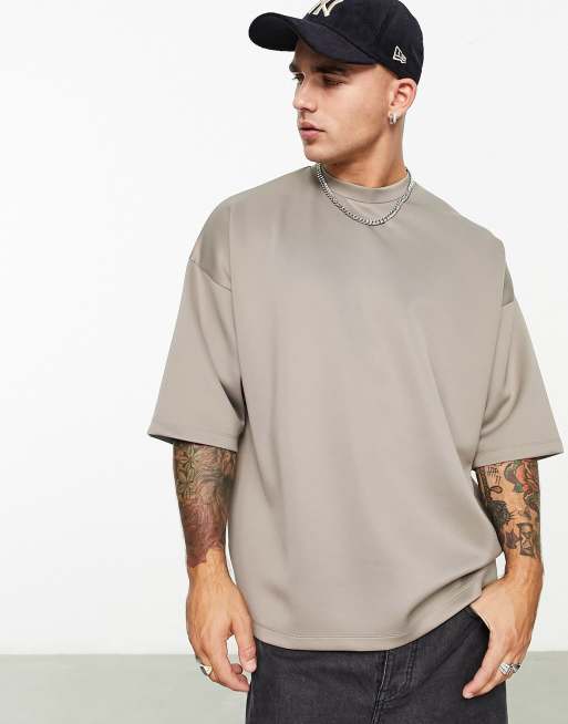 ASOS DESIGN - T-shirt oversize in tessuto scuba beige scuro