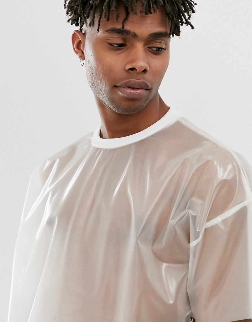 ASOS DESIGN - T-shirt oversize in tessuto trasparente-Bianco