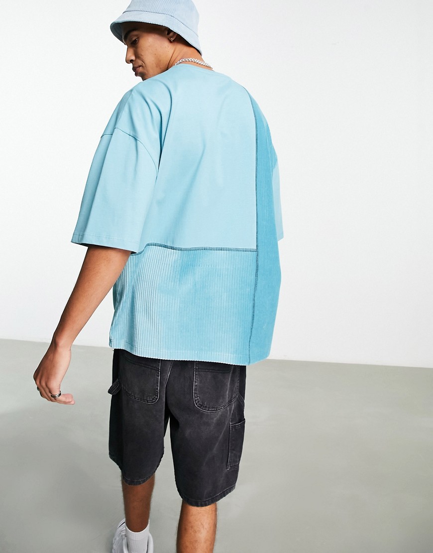 T-shirt oversize in velour blu a coste color block - ASOS DESIGN T-shirt donna  - immagine2