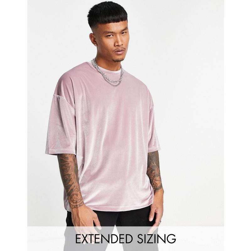 Novità Uomo DESIGN - T-shirt oversize in velour rosa
