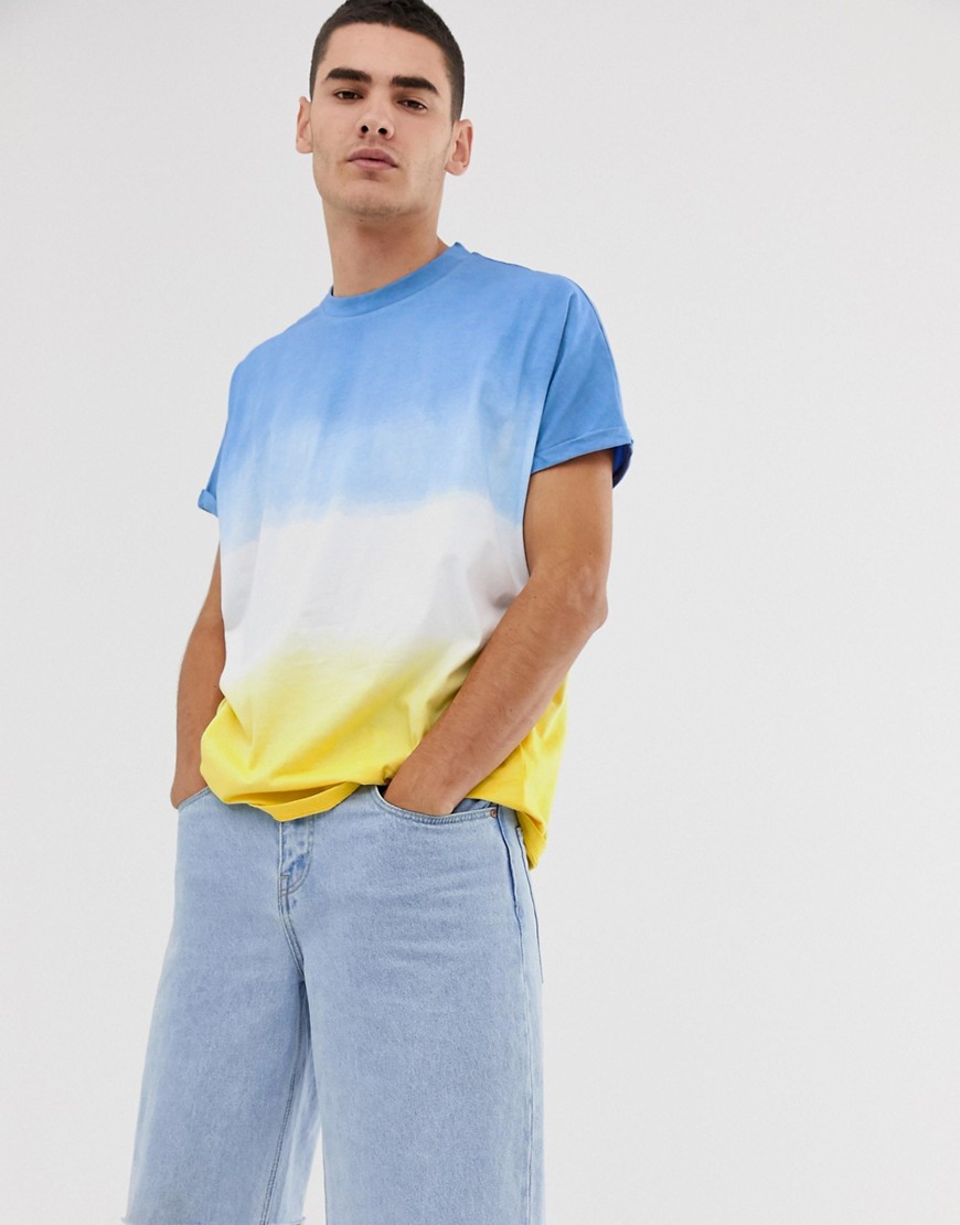 ASOS DESIGN - T-shirt oversize lavaggio dip-dye acceso con maniche risvoltate-Multicolore