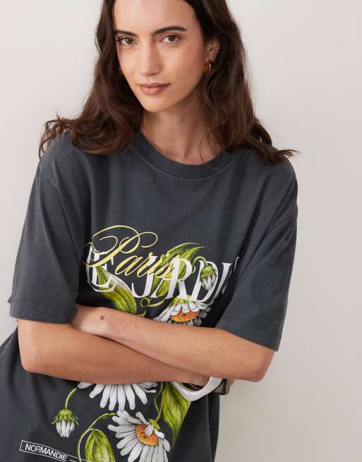 ASOS DESIGN t-shirt oversize Le Jardin à motif floral en charbon, 4 de 4
