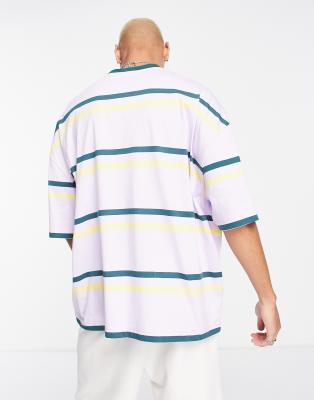 T-shirt oversize lilla a righe con stampa sul petto-Viola - ASOS DESIGN T-shirt donna  - immagine3