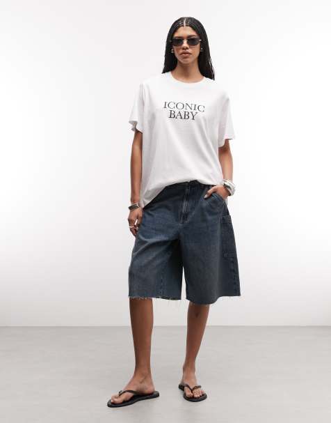 ASOS DESIGN - T-shirt oversize lunga bianca con scritta Iconic - view 1