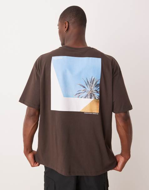 ASOS DESIGN - T-shirt oversize marrone con grafica con paesaggio sul retro - view 1