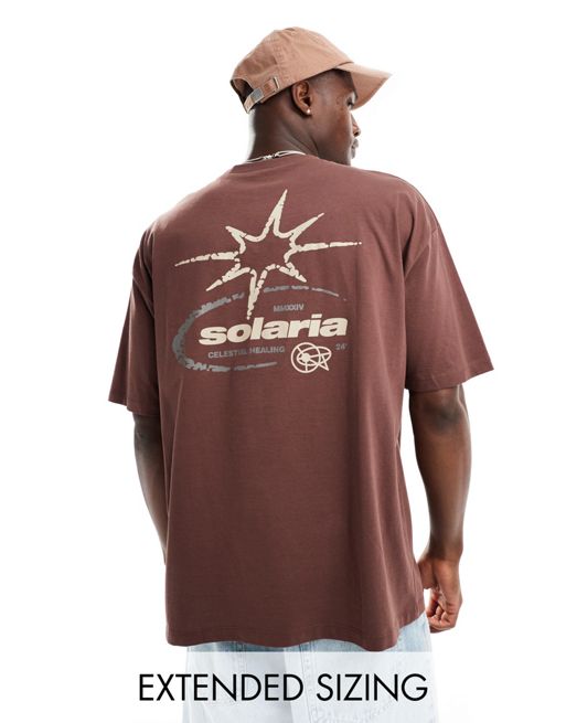 FhyzicsShops DESIGN - T-shirt oversize marrone con stampa celestiale sul retro