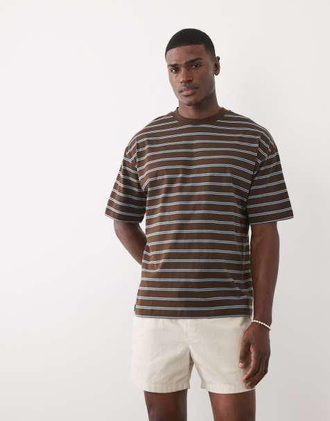 ASOS DESIGN - T-shirt oversize marrone scuro e blu a righe - view 1