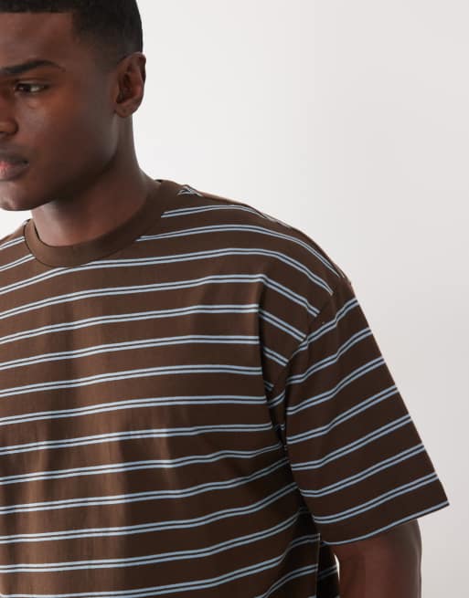 ASOS DESIGN - T-shirt oversize marrone scuro e blu a righe, 3 di 7