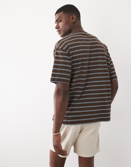 ASOS DESIGN - T-shirt oversize marrone scuro e blu a righe, 5 di 7