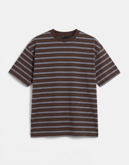 ASOS DESIGN - T-shirt oversize marrone scuro e blu a righe, 6 di 7