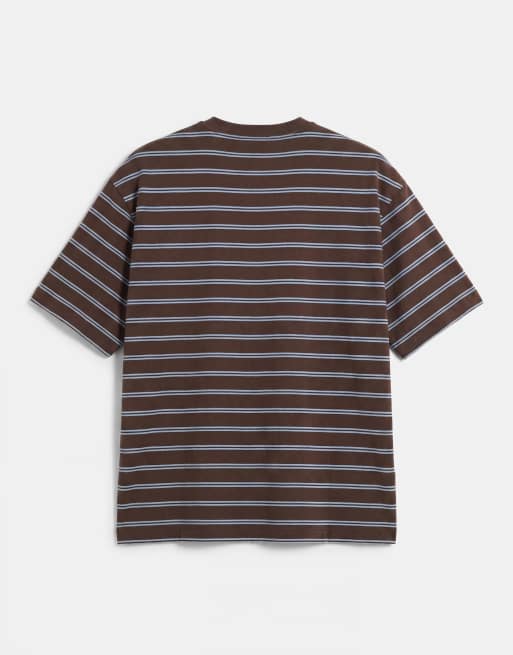 ASOS DESIGN - T-shirt oversize marrone scuro e blu a righe, 7 di 7
