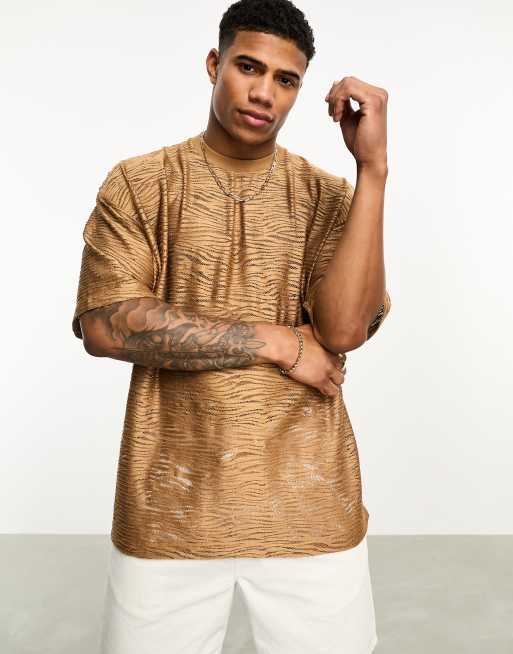 ASOS DESIGN - T-shirt oversize marrone trasparente testurizzata
