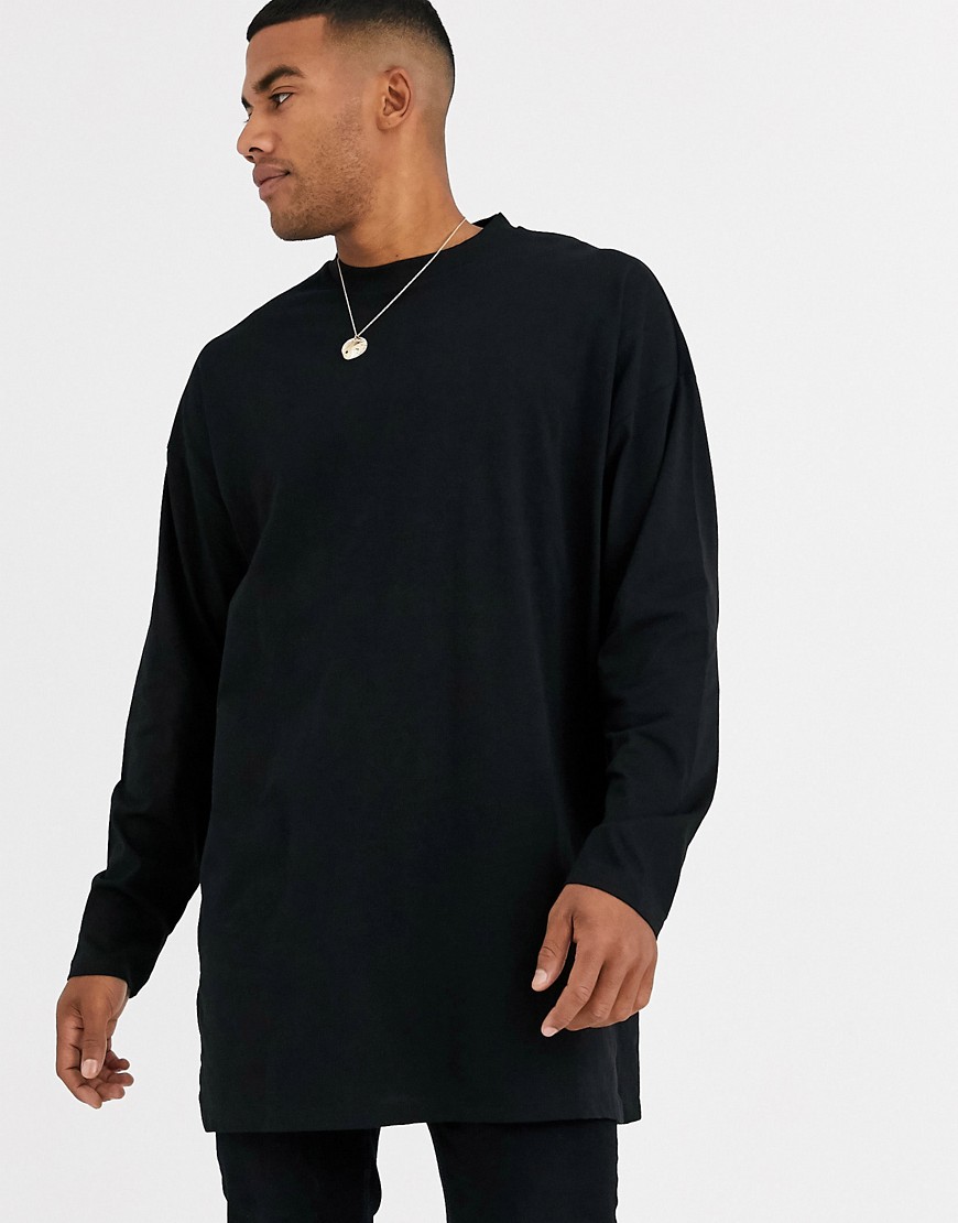 ASOS DESIGN - T-shirt oversize molto lunga a maniche lunghe nera-Nero