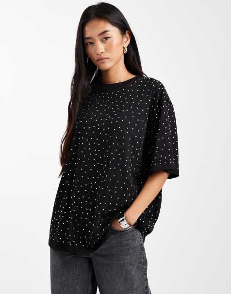 ASOS DESIGN - T-shirt oversize nera con borchie argentate - view 1