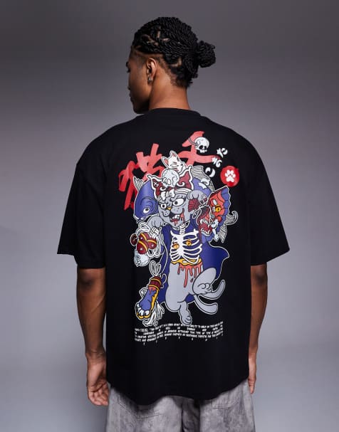 ASOS DESIGN - T-shirt oversize nera con grafica di gatto - view 1