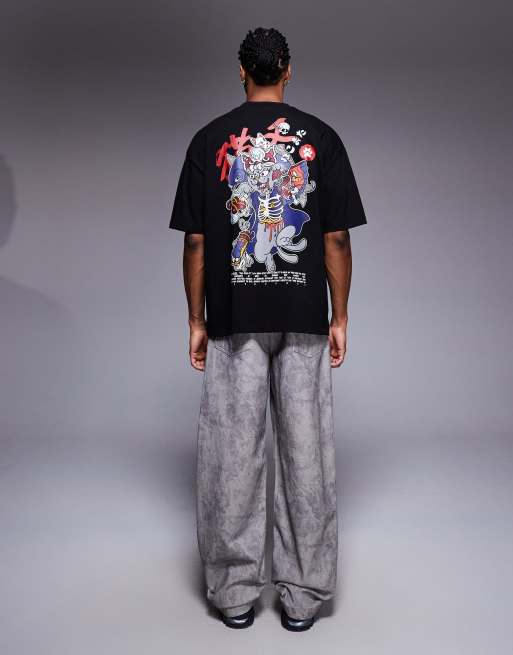 ASOS DESIGN - T-shirt oversize nera con grafica di gatto , 2 di 5