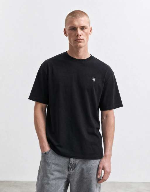 ASOS DESIGN - T-shirt oversize nera con grafica floreale ricamata, 8 di 10