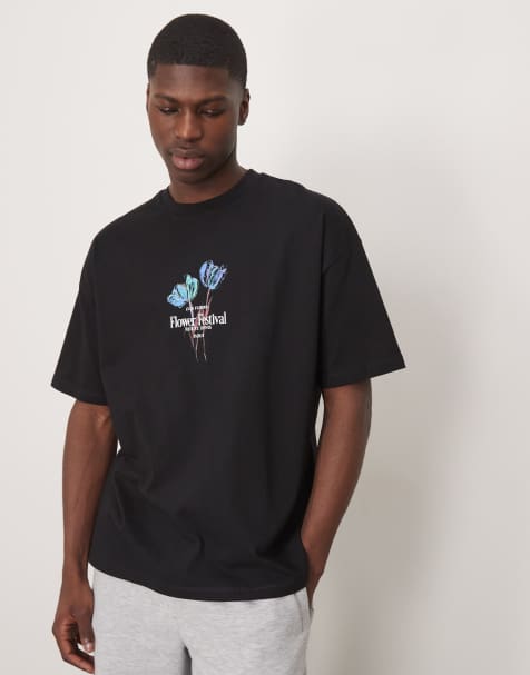ASOS DESIGN - T-shirt oversize nera con grafica floreale - view 1