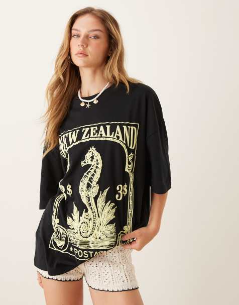 ASOS DESIGN - T-shirt oversize nera con grafica "New Zealand" - view 1