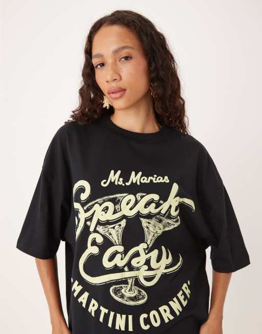 ASOS DESIGN - T-shirt oversize nera con grafica "Speak Easy" con Martini, 4 di 4