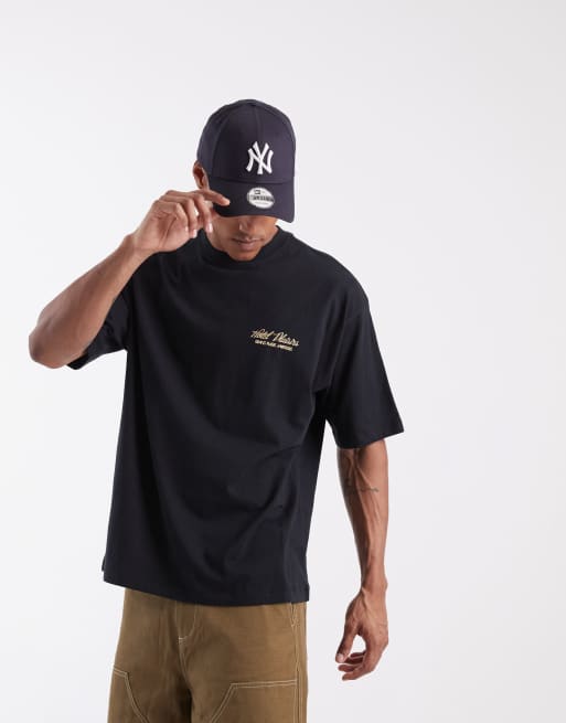 ASOS DESIGN - T-shirt oversize nera con grafica spiaggia, 3 di 5