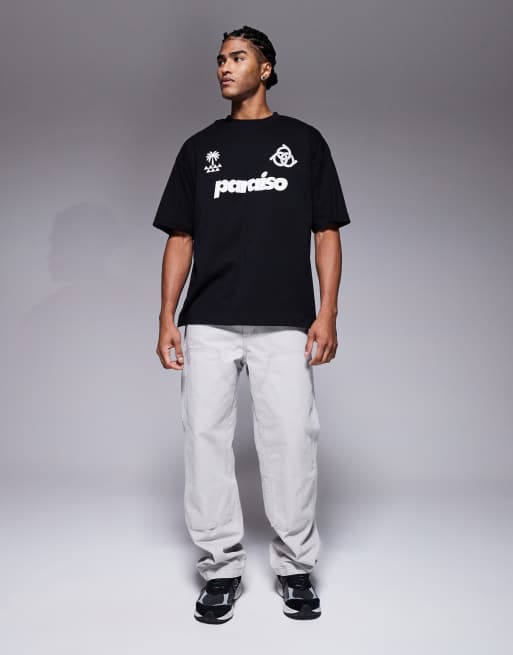 ASOS DESIGN - T-shirt oversize nera con grafica stile calcio , 2 di 5