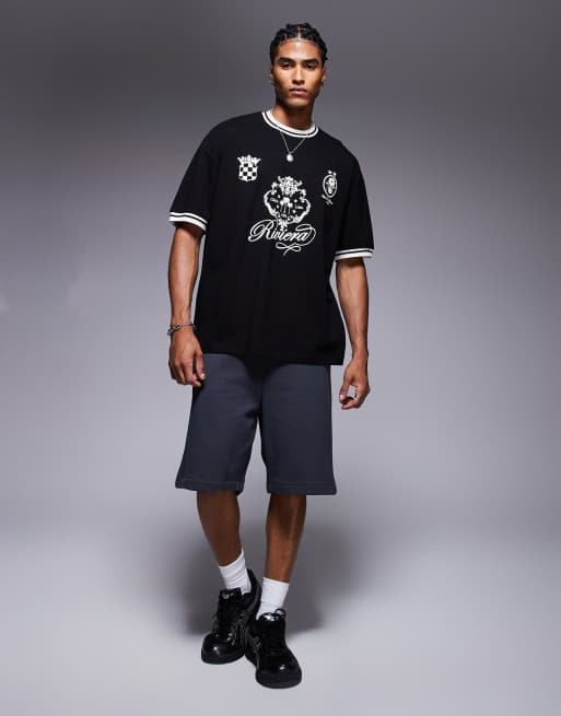ASOS DESIGN - T-shirt oversize nera con stampa a tema calcio , 3 di 4