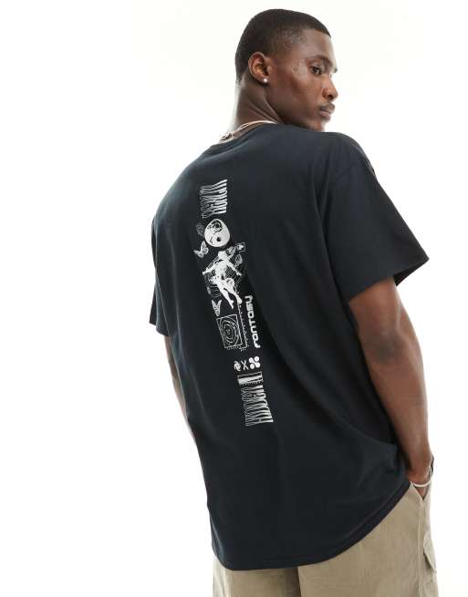 ASOS DESIGN - T-shirt oversize nera con stampa astrale in verticale sulla colonna vertebrale