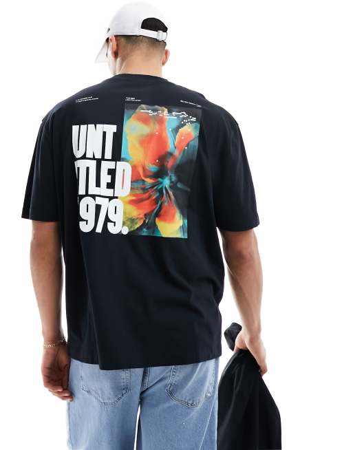 ASOS DESIGN - T-shirt oversize nera con stampa con fiori sul davanti e sul retro
