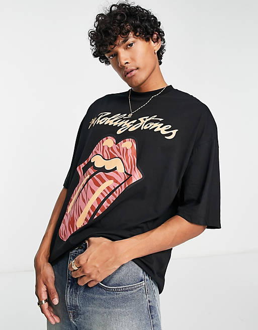 ASOS DESIGN - T-shirt oversize nera con stampa dei Rolling Stones