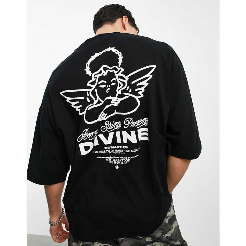 Uomo KsaPV DESIGN - T-shirt oversize nera con stampa di cherubini sulla schiena