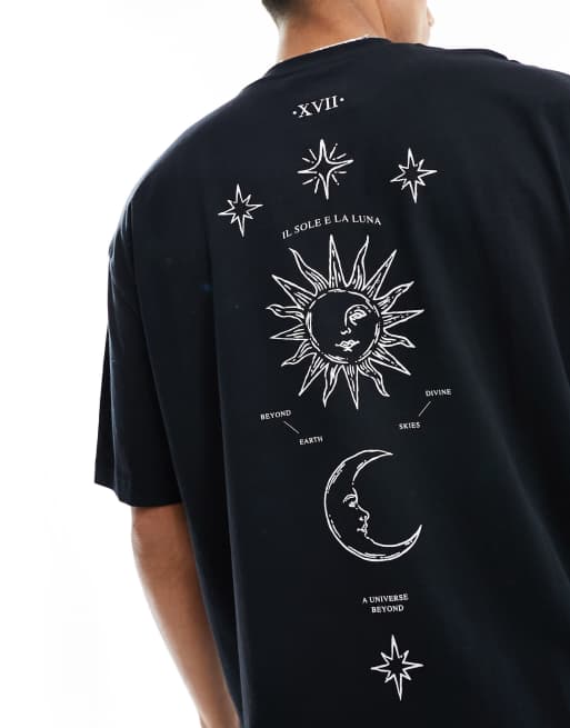 ASOS DESIGN - T-shirt oversize nera con stampa di luna sul retro, 3 di 4