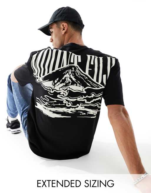 ASOS DESIGN - T-shirt oversize nera con stampa di montagne sulla schiena