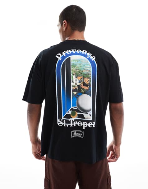 ASOS DESIGN - T-shirt oversize nera con stampa di paesaggio sulla schiena - view 1