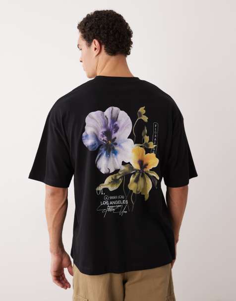 ASOS DESIGN - T-shirt oversize nera con stampa floreale - view 1