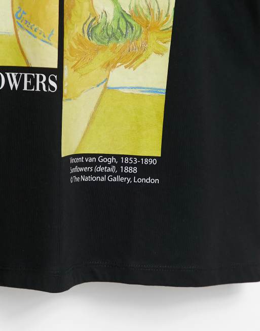 ASOS DESIGN - T-shirt oversize nera con stampa Girasoli di Vincent Van Gogh, 3 di 4