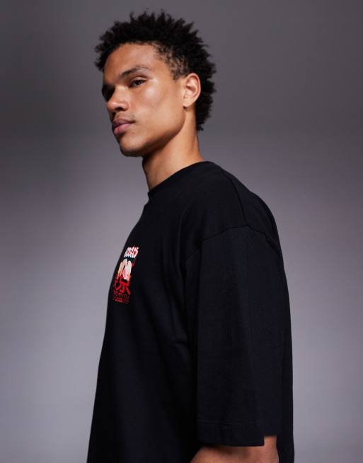 ASOS DESIGN - T-shirt oversize nera con stampa grafica con sushi, 4 di 5