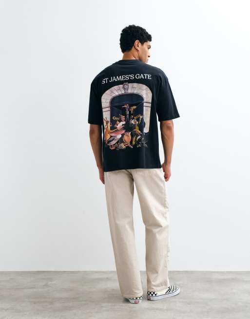 ASOS DESIGN - T-shirt oversize nera con stampa Guinness, 3 di 5