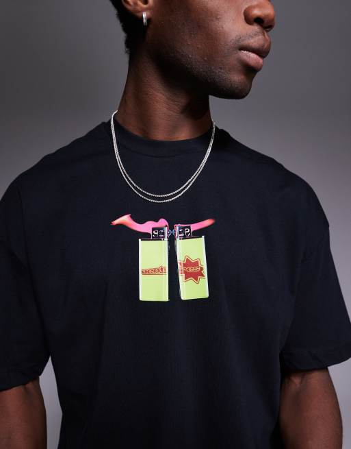 ASOS DESIGN - T-shirt oversize nera con stampa sul petto , 2 di 4