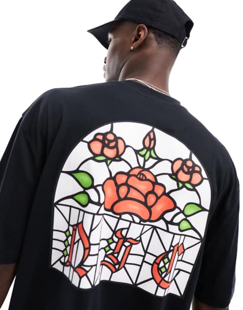 ASOS DESIGN - T-shirt oversize nera con stampa sul retro di vetri colorati - view 1