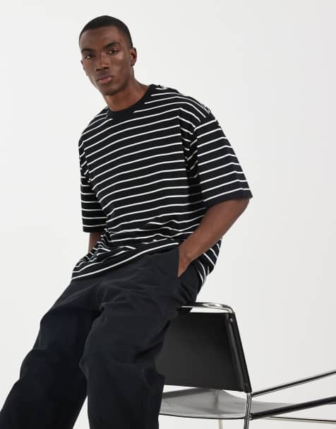ASOS DESIGN - T-shirt oversize nera e panna a righe - view 1