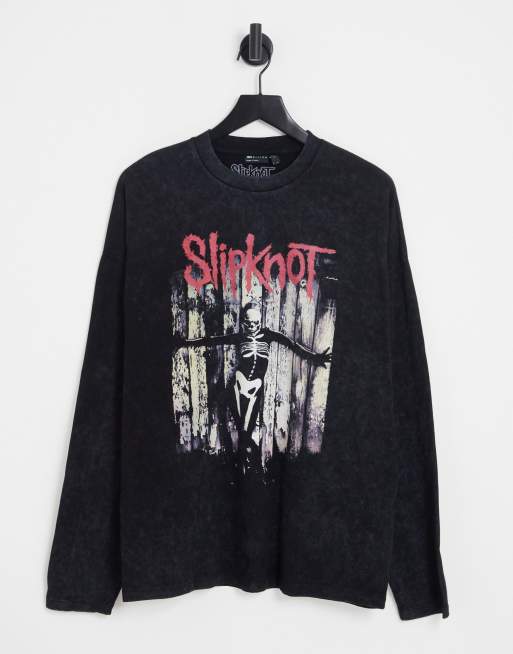 ASOS DESIGN - T-shirt oversize nero slavato a maniche lunghe con stampa Slipknot