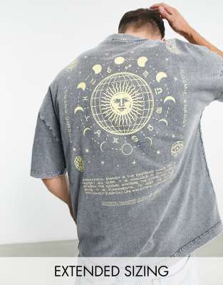 T-shirt da uomo con motivo retrò, vestibilà ampia in cotone nero