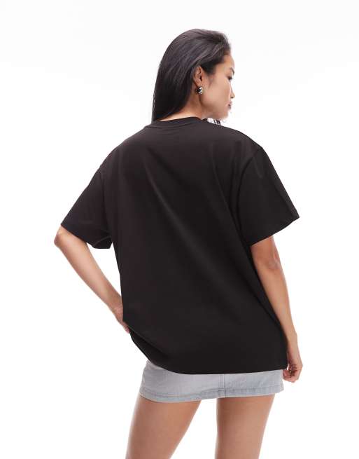 ASOS DESIGN - T-shirt oversize nero slavato con stampa di denti di vampiro, 3 di 4